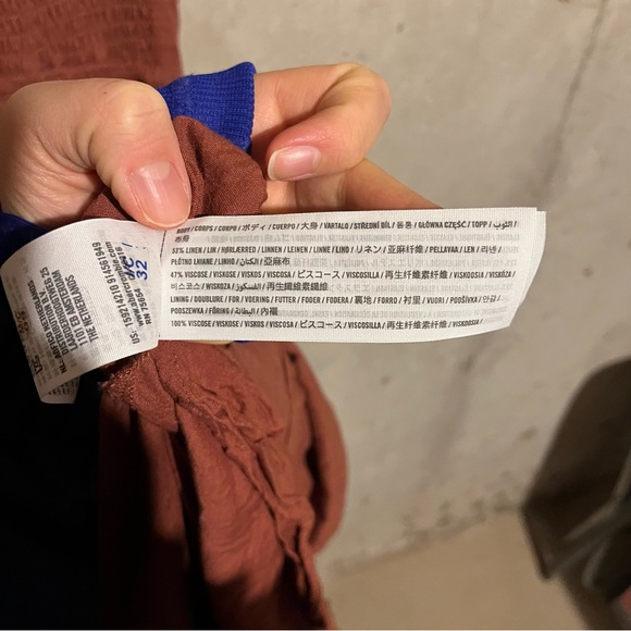 Abercrombie & Fitch Orange Linen Dress S Buttons Plunge Neck Smocked Boho Maxi - Picture 7 of 10